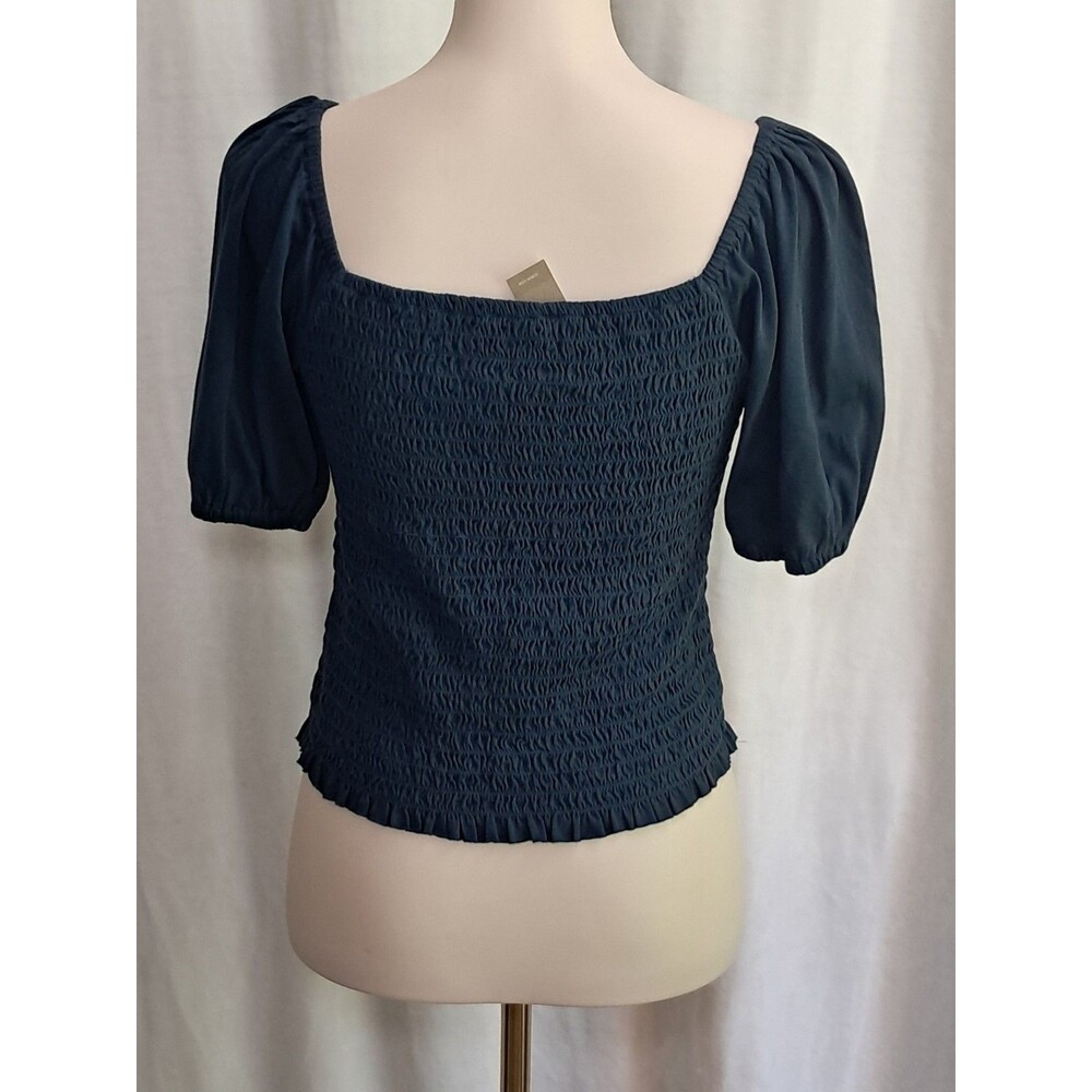 J.Crew Smocked Broken In Jersey Cropped Top Dark Blue AY449 Size M NWT - Picture 5 of 9